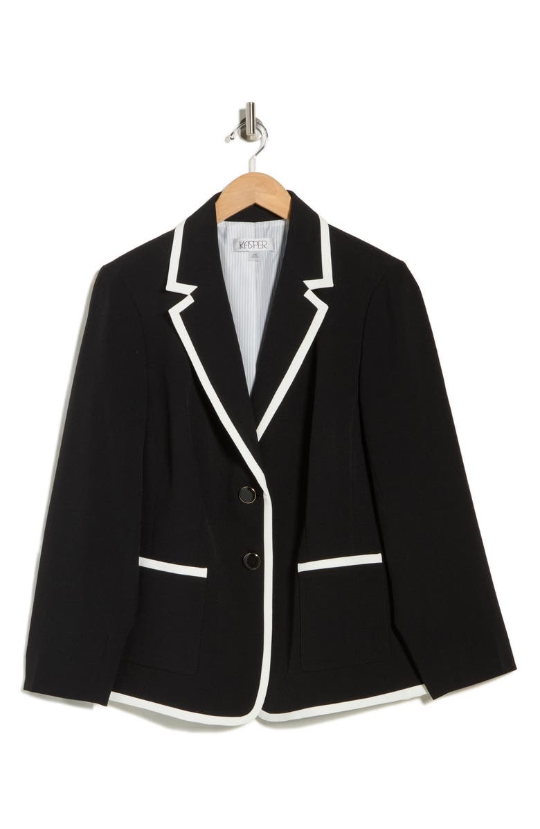 KASPER Notch Lapel Patch Pocket Blazer, Main, color, Black/ Vanilla Ice