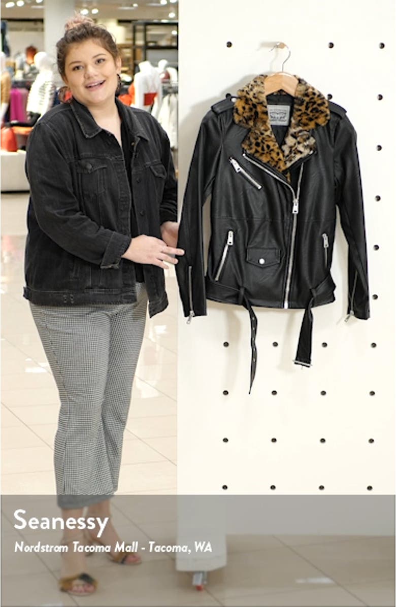 Oversize Faux Leather Moto Jacket with Faux Fur Trim, sales video thumbnail