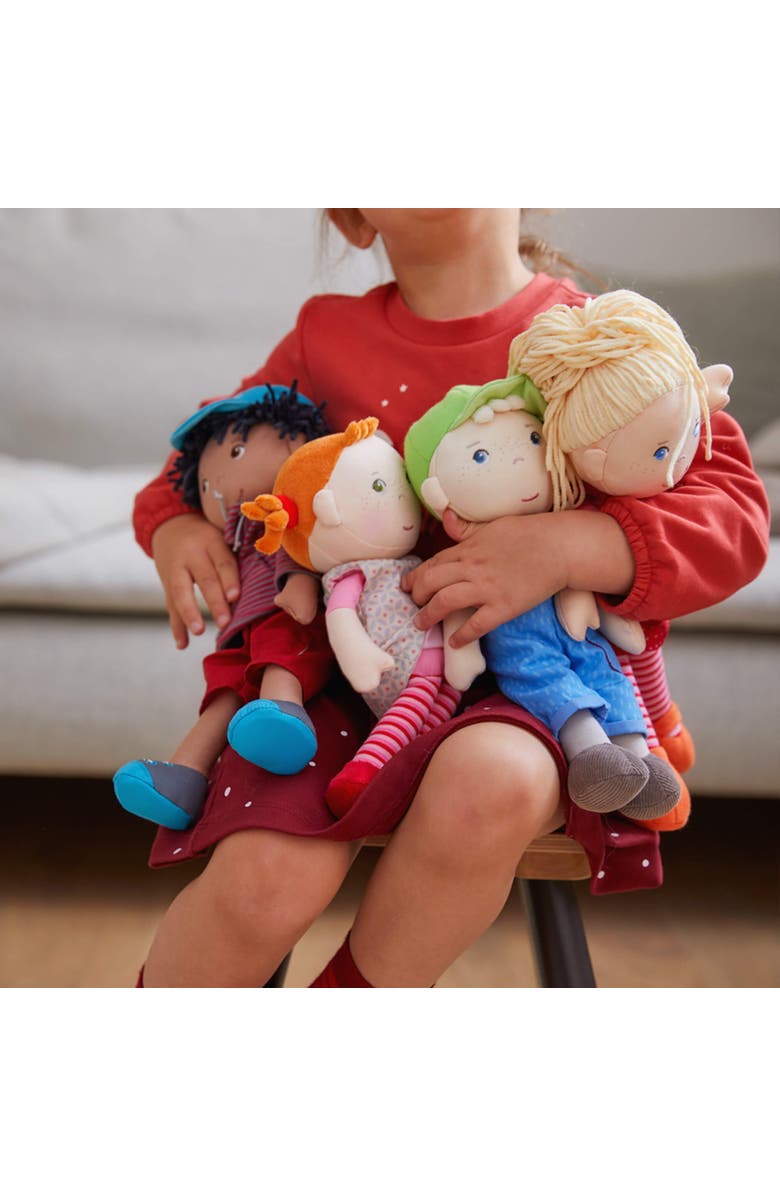 HABA Snug Up Till - 10" Soft Doll, Machine Washable Baby Boy Doll, Snuggly Toddler Plush Figure for 18 Months and Up, Alternate, color, Blue Multi