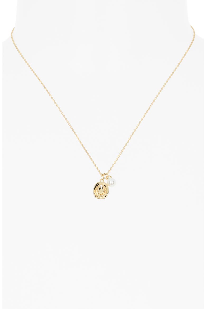 Cowboy Hat and Imitation Pearl Pendant Necklace, Alternate, color, WHITE- GOLD