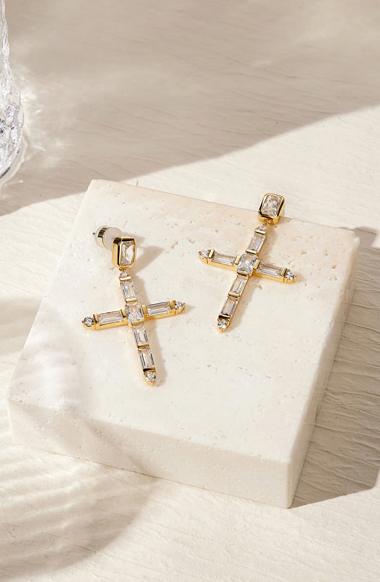 Luv AJ Cubic Zirconia Cross Earrings, Alternate, color, 