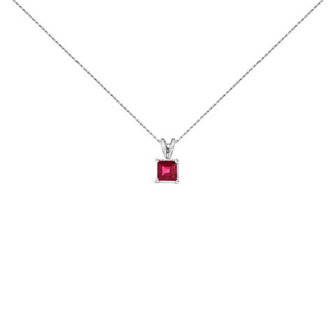 14K Gold 5x5 MM Square Shaped Gemstone Solitaire Pendant Necklace