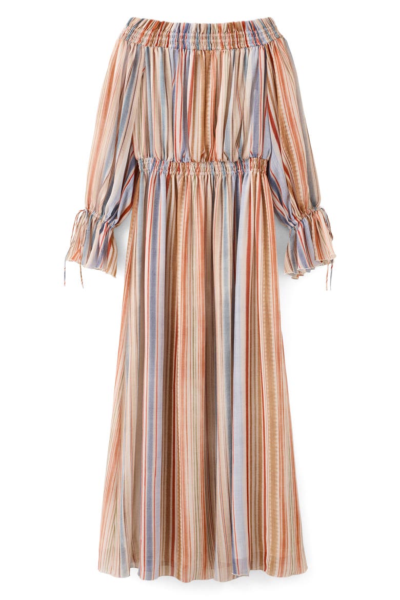 Stripe Long Sleeve Off the Shoulder Maxi Dress, Alternate, color, ECRU