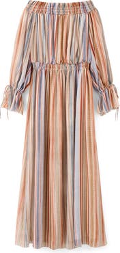 MANGO Stripe Long Sleeve Off the Shoulder Maxi Dress
