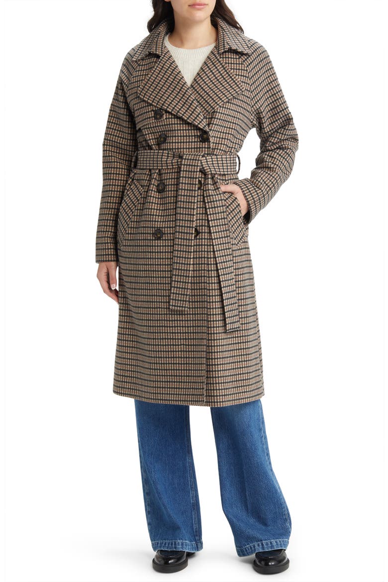 Plaid Wool Blend Trench Coat, Main, color, TAN