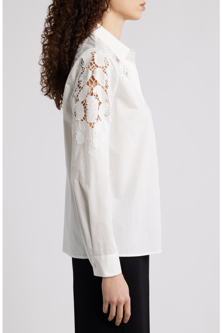 The Kira Floral Appliqué Button-Up Shirt, Alternate, color, SKY WHITE
