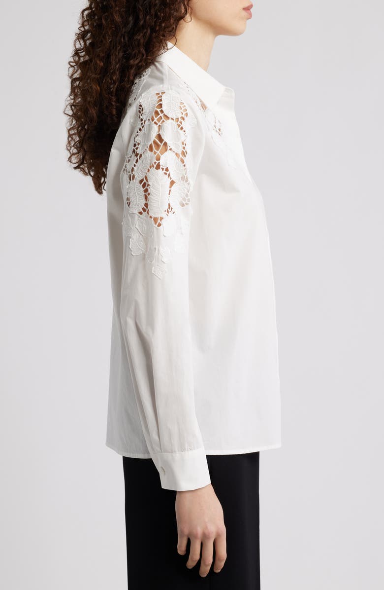 Elie Tahari The Kira Floral Appliqué Button-Up Shirt, Alternate, color, Sky White