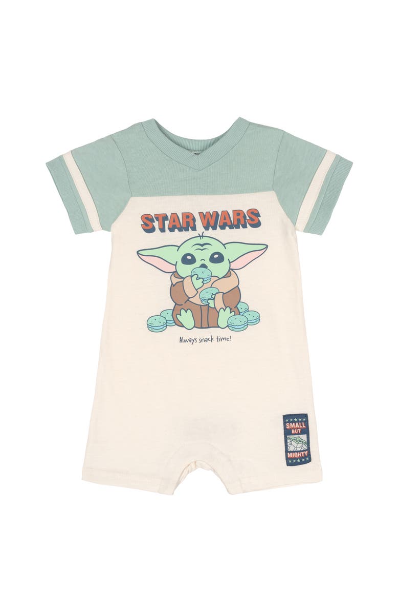 Star Wars The Mandalorian Grogu Athletic One Piece Romper, Main, color, Sage Cream Grogu