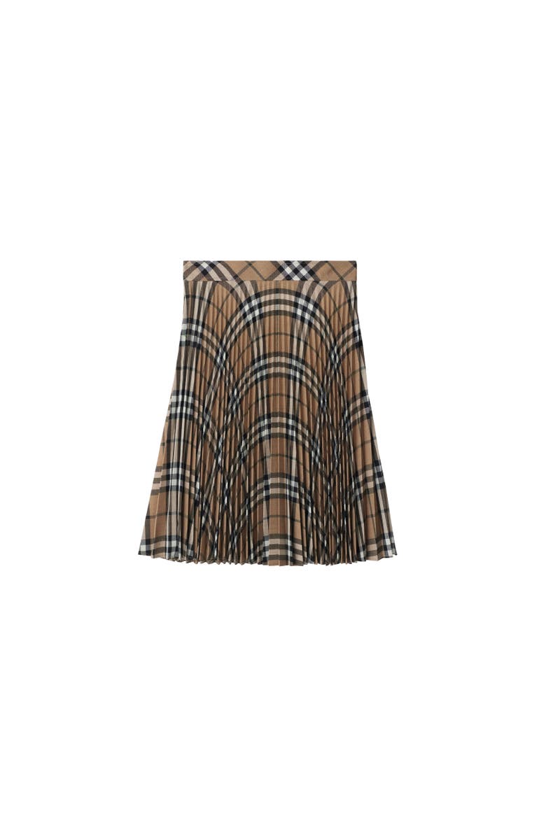 Burberry Pleated Check Wool Blend Skirt, Alternate, color, Linden Brown