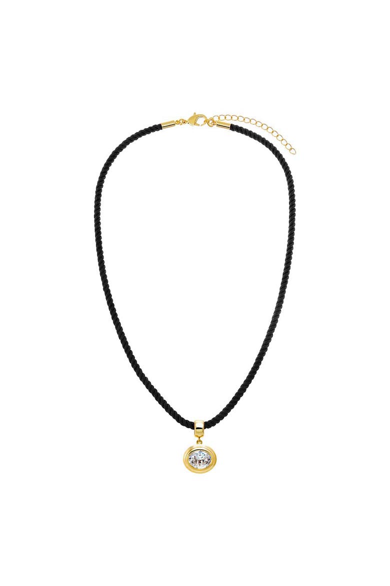 Colored CZ Oval Bezel Pendant & Twisted Cotton Rope Necklace, Main, color, Gold/Black
