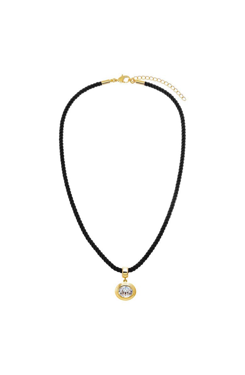 BY ADINA EDEN Colored CZ Oval Bezel Pendant & Twisted Cotton Rope Necklace, Main, color, Gold/Black
