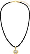 BY ADINA EDEN Colored CZ Oval Bezel Pendant & Twisted Cotton Rope Necklace