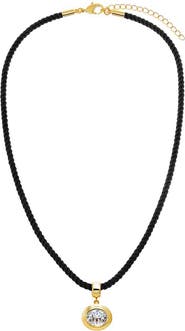 BY ADINA EDEN Colored CZ Oval Bezel Pendant & Twisted Cotton Rope Necklace
