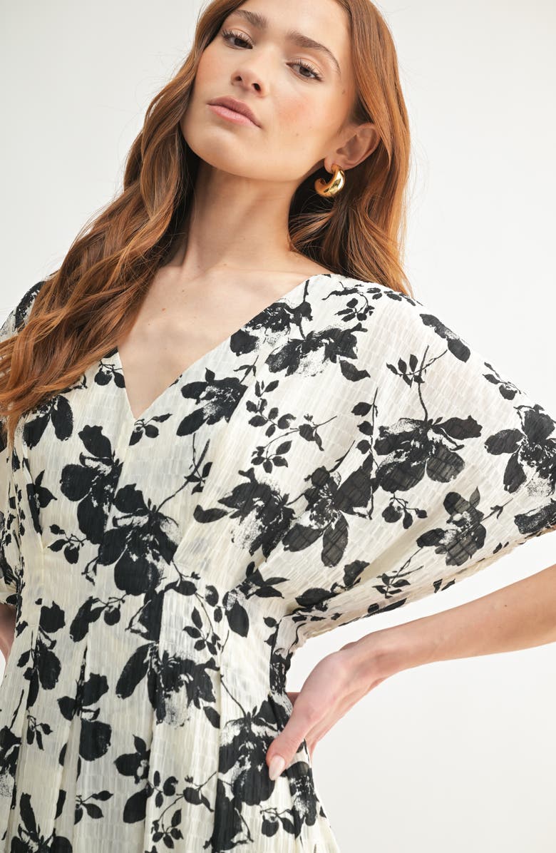 Mila Mae Dolman Sleeve Cinched Waist A-Line Dress, Alternate, color, Ivory Black