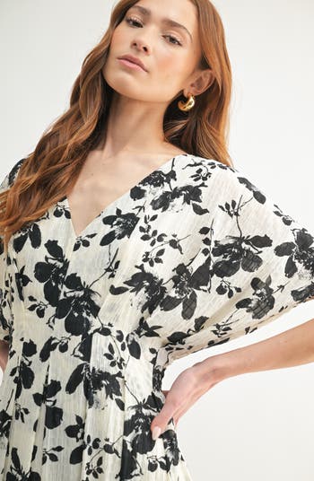 Dolman Sleeve Cinched Waist A-Line Dress