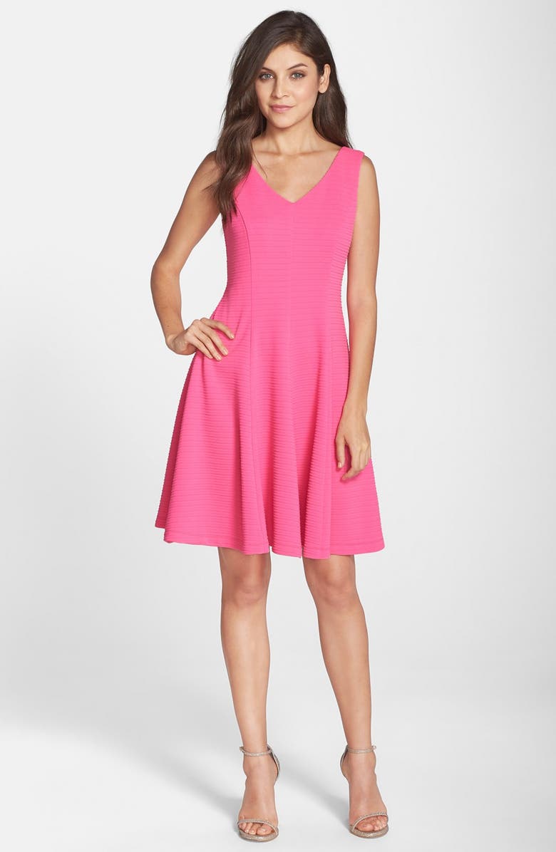 Chetta B Textured V-Neck Fit & Flare Dress, Alternate, color, 