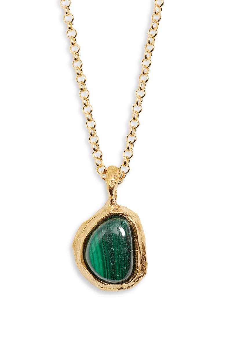 The Droplet of the Mountain Malachite Pendant Necklace, Main, color, 24 GOLD