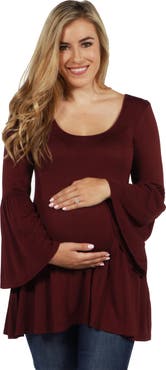 24seven Comfort Apparel Long Bell Sleeve Flared Maternity Tunic Top