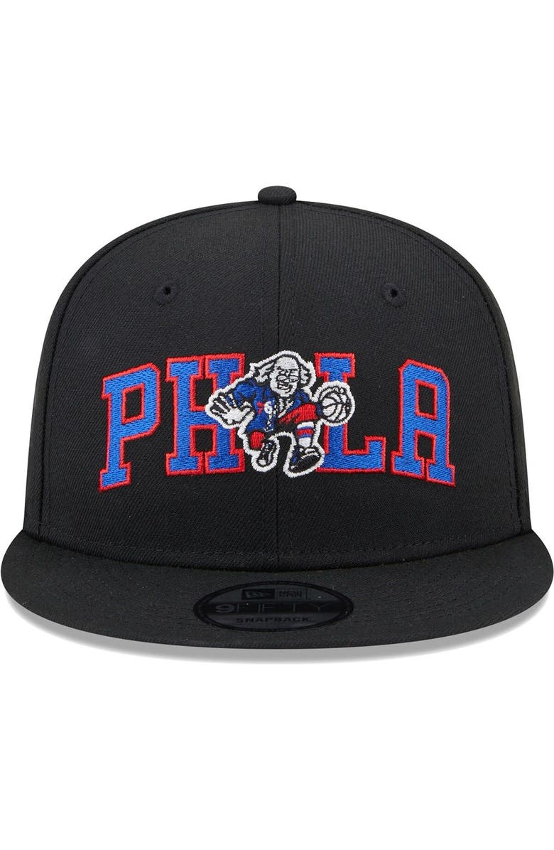 New Era Men's New Era  Black Philadelphia 76ers Logo Blend 9FIFTY Snapback Hat, Alternate, color, 