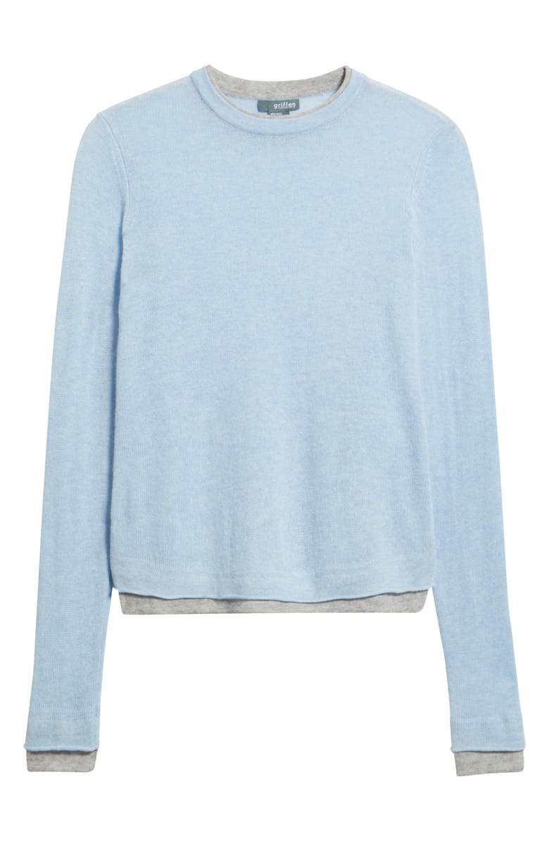Griffen Double Trim Wool & Cashmere Crewneck Sweater, Alternate, color, Light Blue