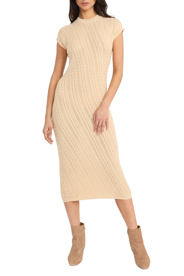 Cap Sleeve Midi Sweater Dress, Main, color, BEIGE