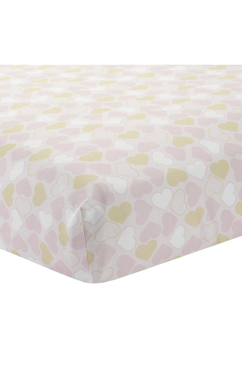 Lambs & Ivy Baby Love Metallic Hearts, Stripes and Chevrons 4-Piece Nursery Crib Bedding Set, Alternate, color, Pink