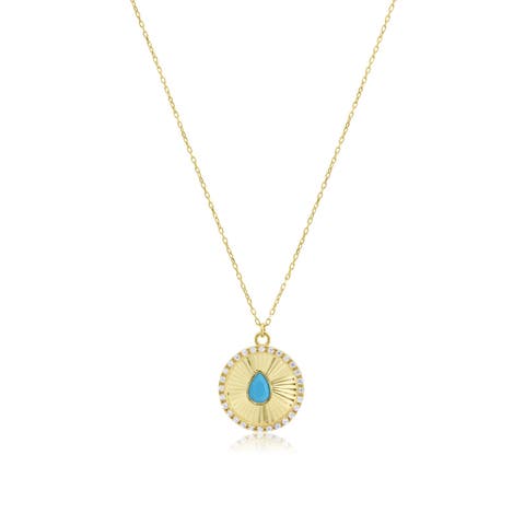 Turquoise Fluted Halo Disc Necklace