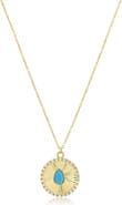 The Lovery Fine Jewelry Turquoise Fluted Halo Disc Necklace