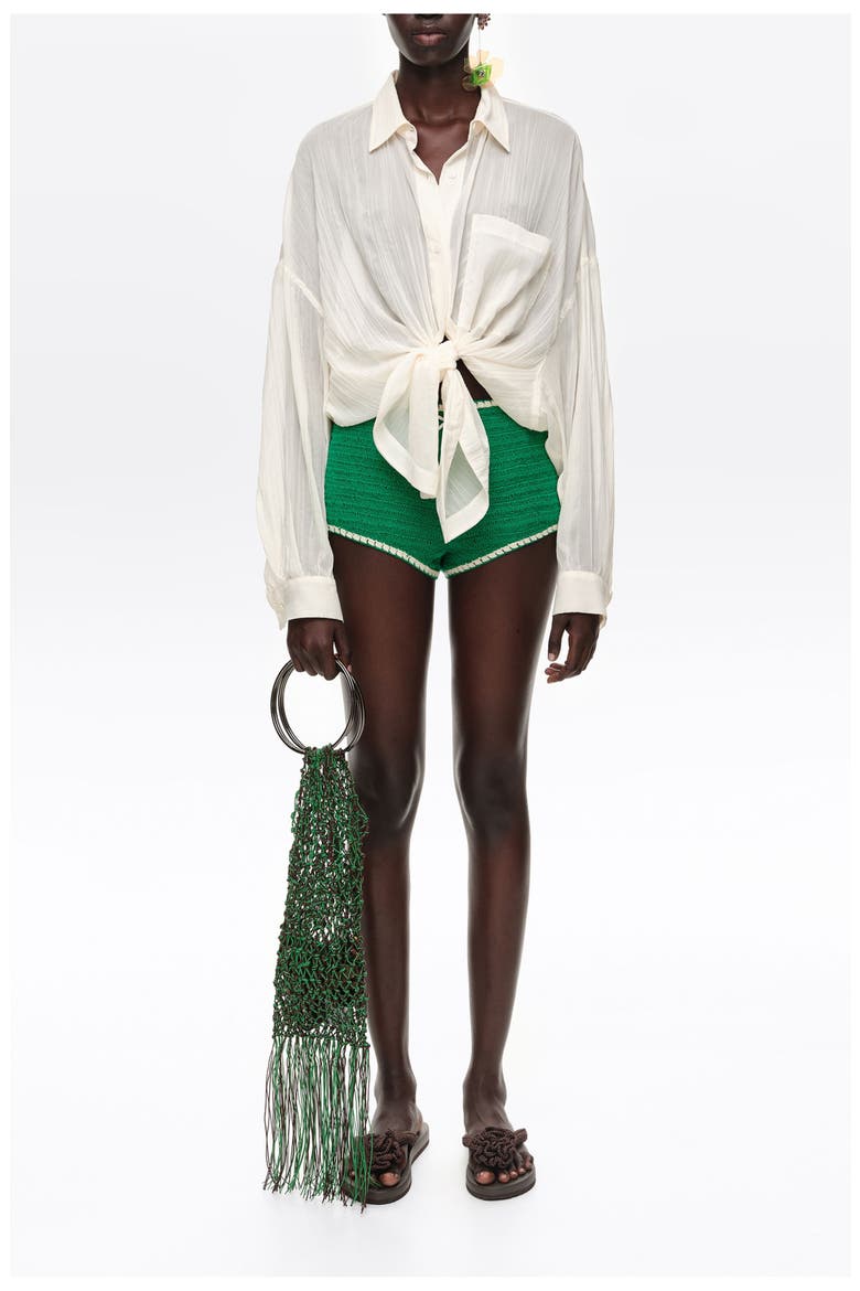 Embroidered Knit Shorts, Alternate, color, GREEN