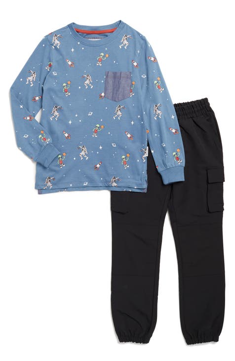 Kids' Print Long Sleeve Cotton T-Shirt & Cargo Pants Set (Little Kid)