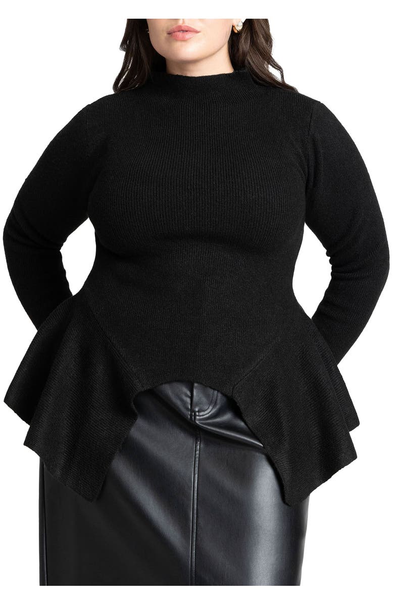 ELOQUII Peplum Sweater, Main, color, Black Onyx