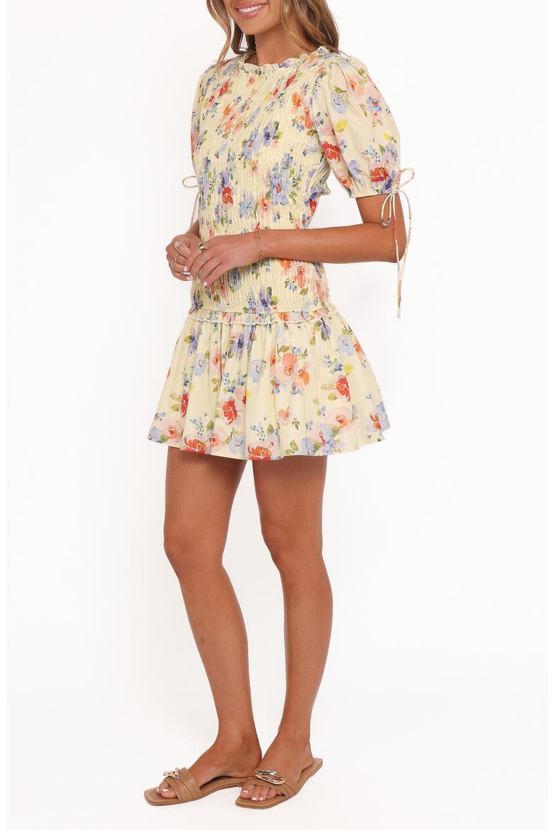 Kaelyn Floral Smocked Bodice Drop Waist Cotton Minidress, Alternate, color, YELLOW FLORAL
