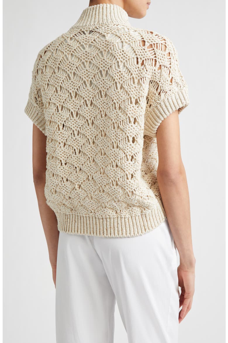 Sequin Crochet Short Sleeve Cardigan, Alternate, color, IVORY