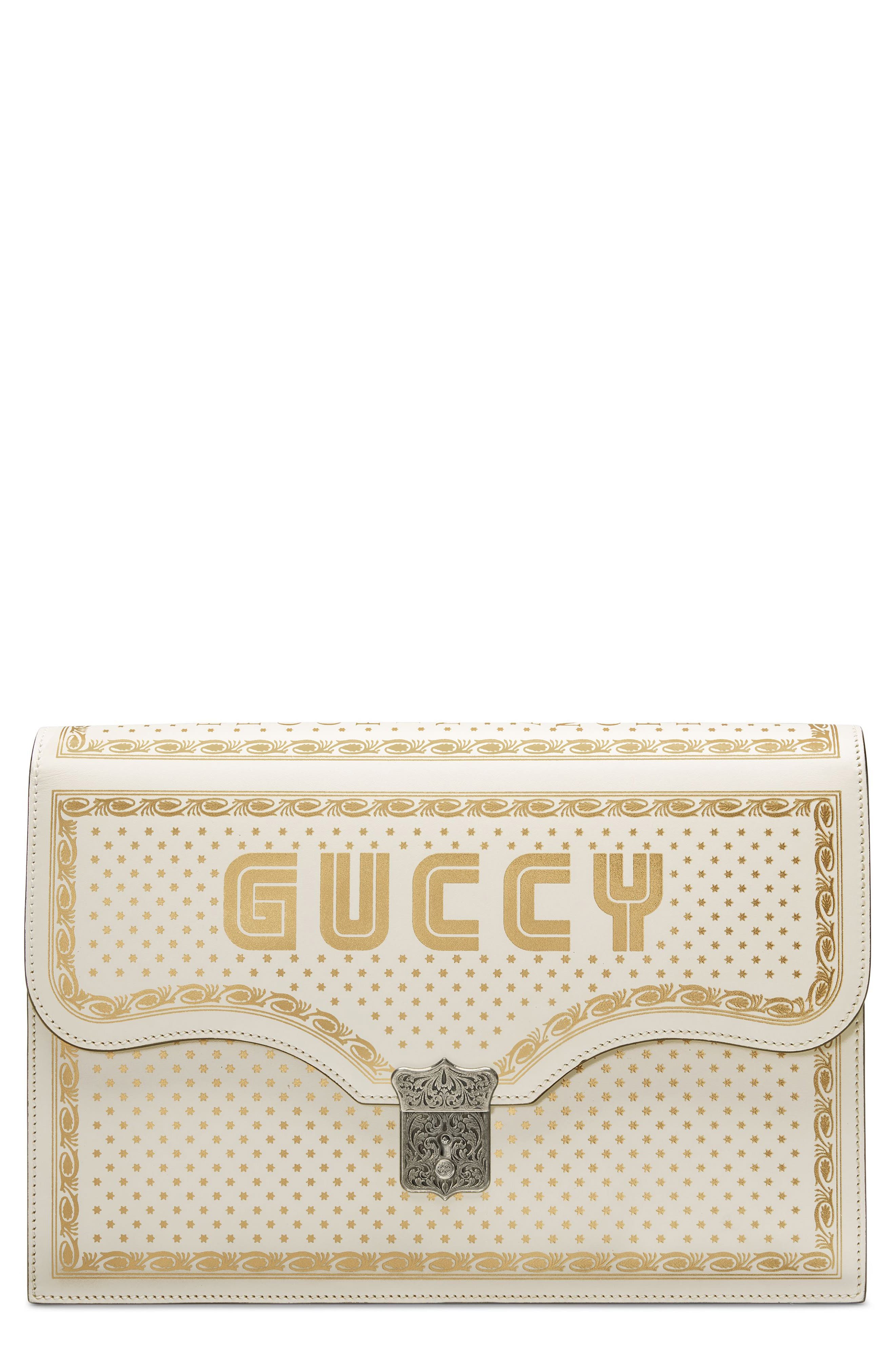 Gucci Guccy Logo Moon & Stars Envelope Clutch, Main, color, 