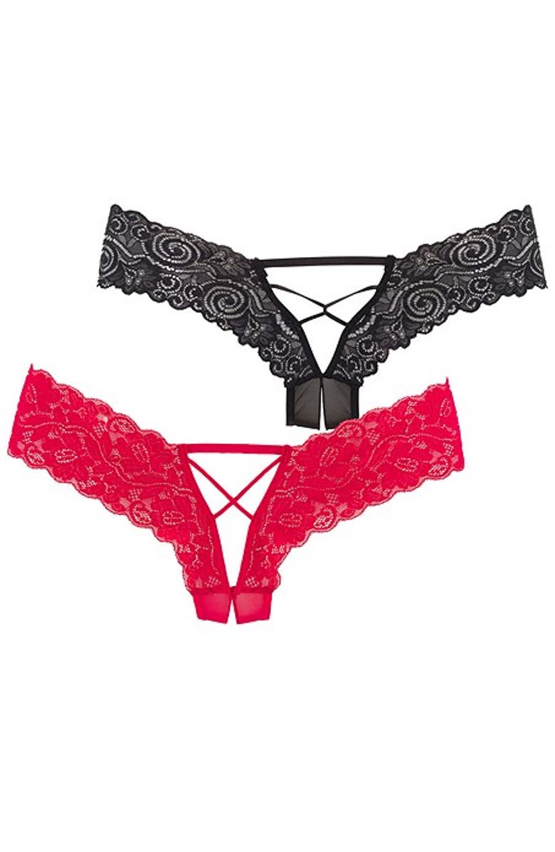 LASCANA 2 Pk Strappy Open Thongs, Main, color, Black & Red