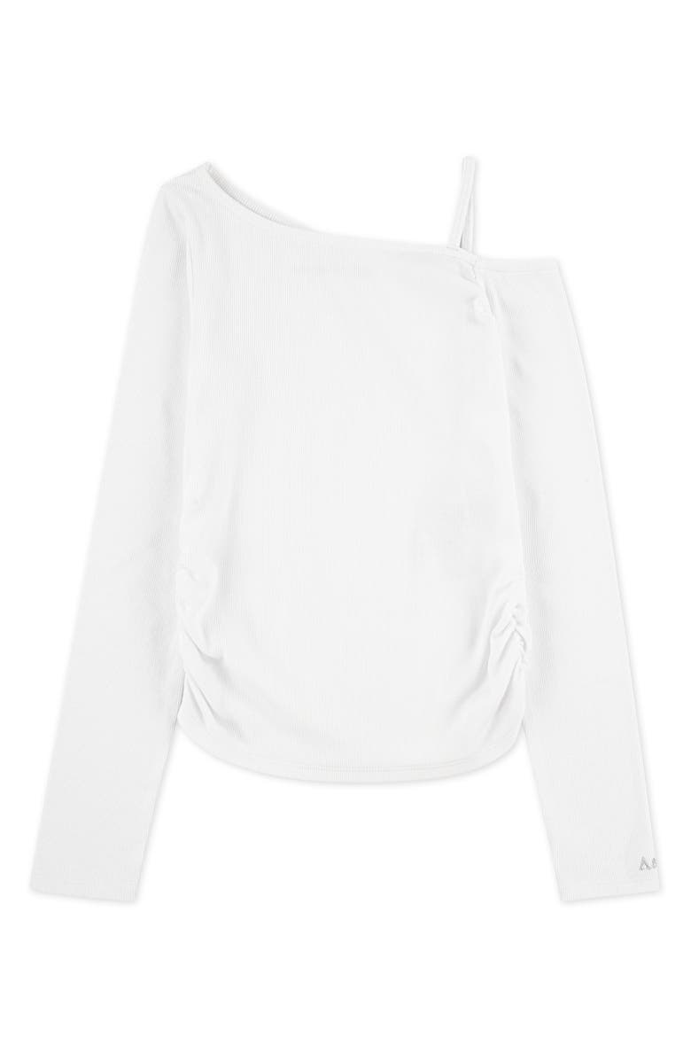 abercrombie kids Kids' Ruched Asymmetric Cotton Blend Top, Main, color, Bright White