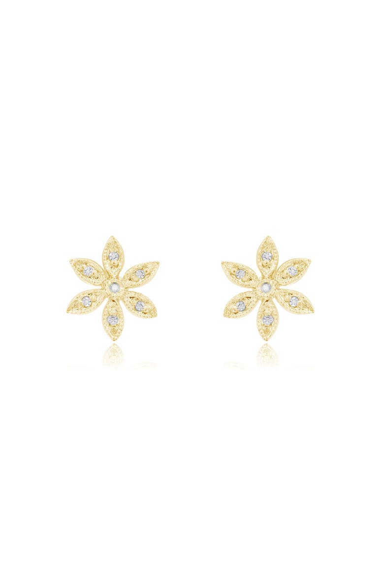 Diamond Flower Stud Earrings, Alternate, color, Yellow Gold