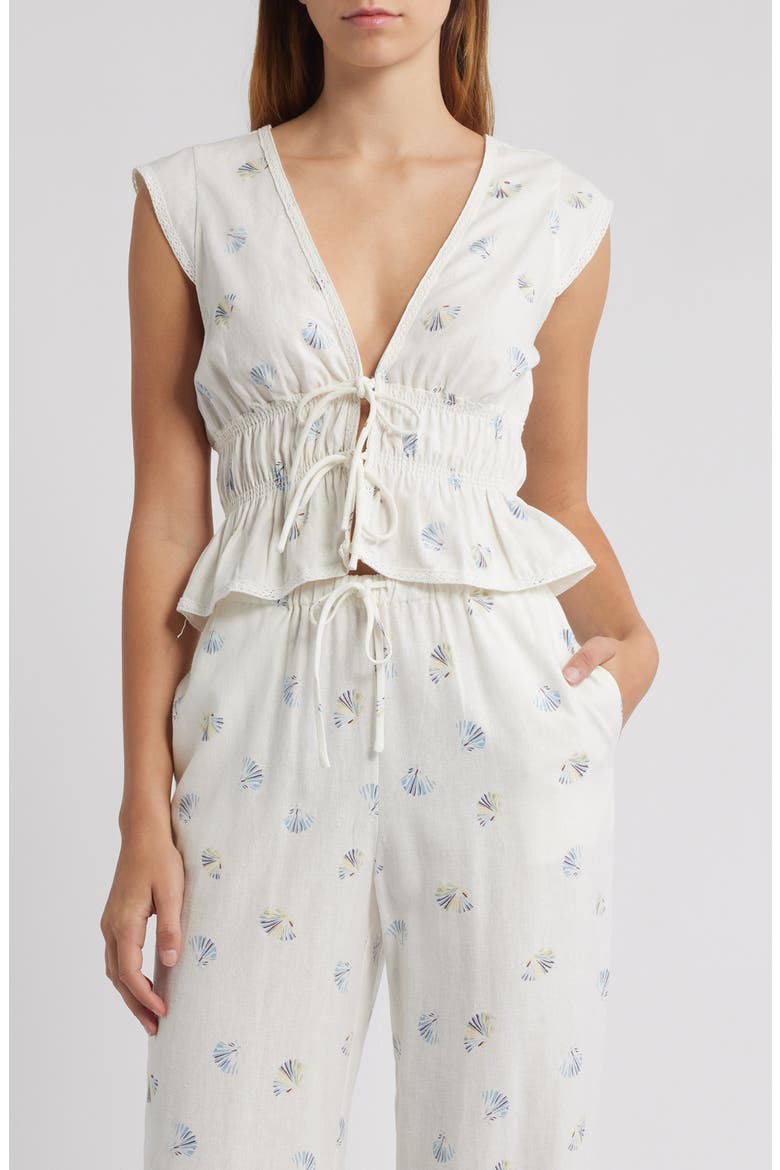 Clara Tie Front Linen Blend Top, Main, color, IVORY SEASHELL