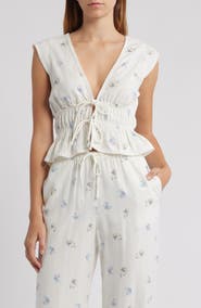 WAYF Clara Tie Front Linen Blend Top