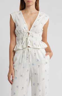 WAYF Clara Tie Front Linen Blend Top