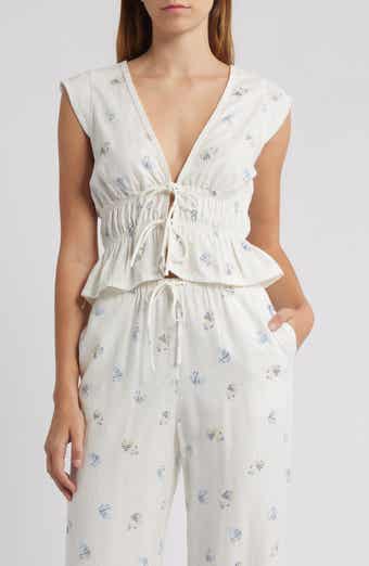 WAYF Clara Tie Front Linen Blend Top