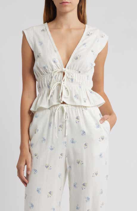 WAYF Clara Tie Front Linen Blend Top