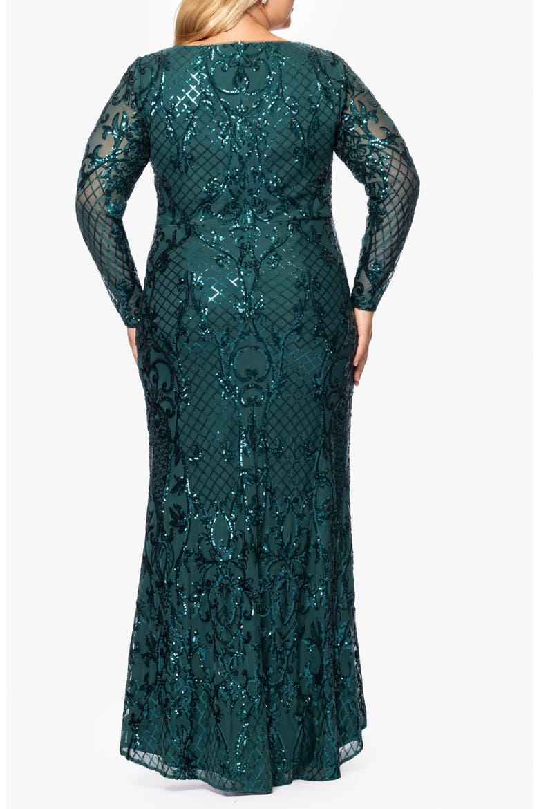 Sequin Long Sleeve Mermaid Gown, Alternate, color, EMERALD