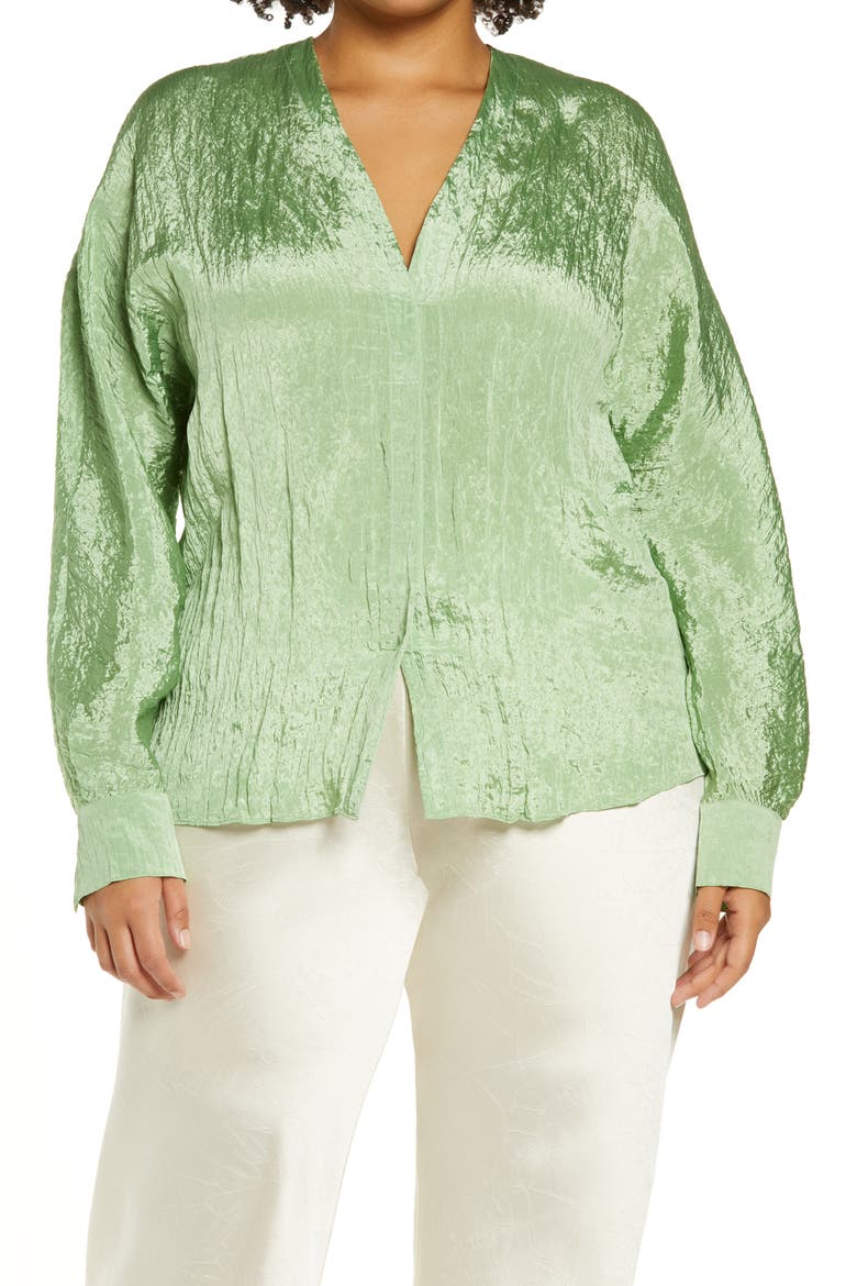 Double V-Neck Blouse, Main, color, PISTACHIO