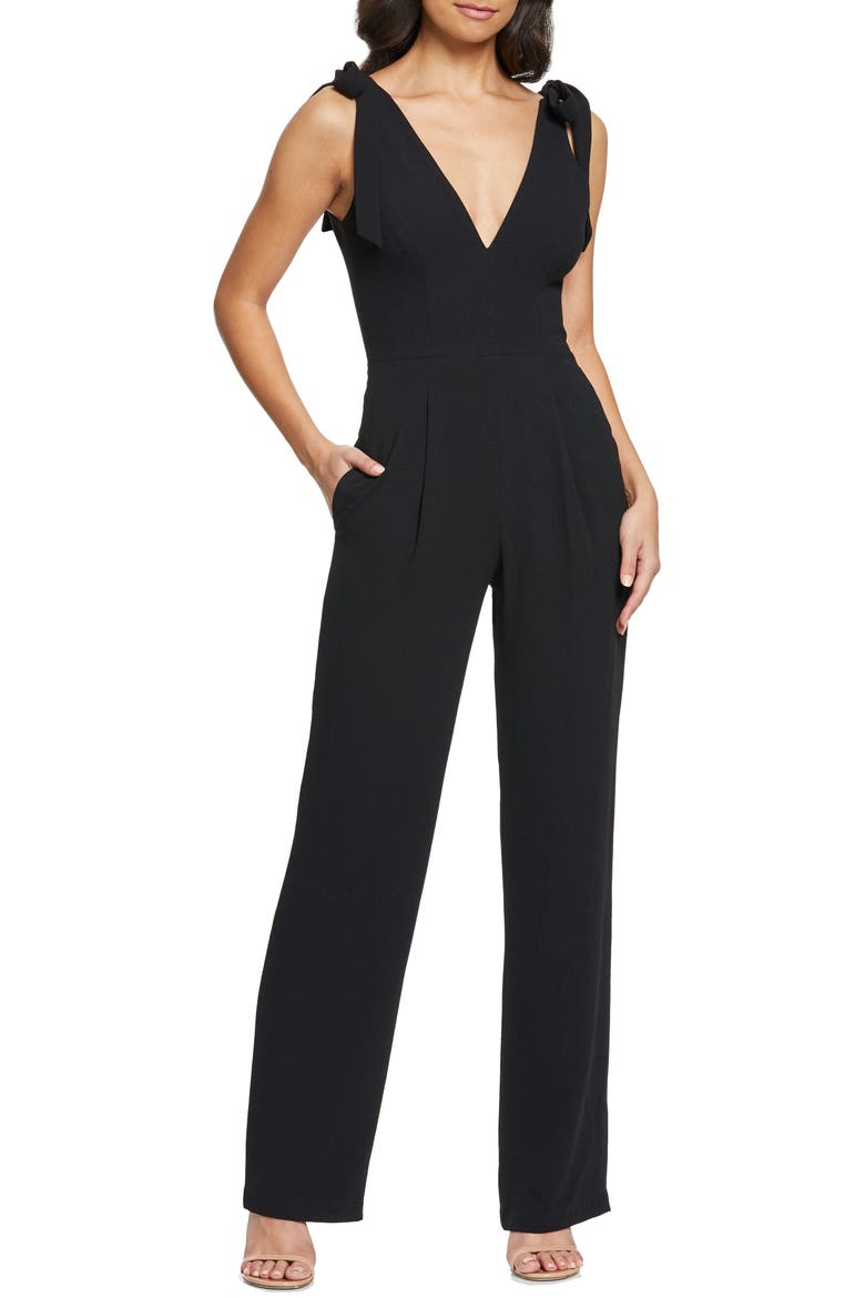 Maira Tie Shoulder Crepe Jumpsuit, Main, color, BLACK