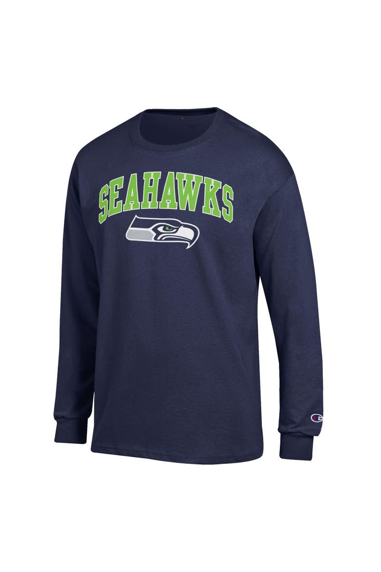 Men's Champion College Navy Seattle Seahawks Arch Over Logo Long Sleeve T-Shirt, Alternate, color, College Navy