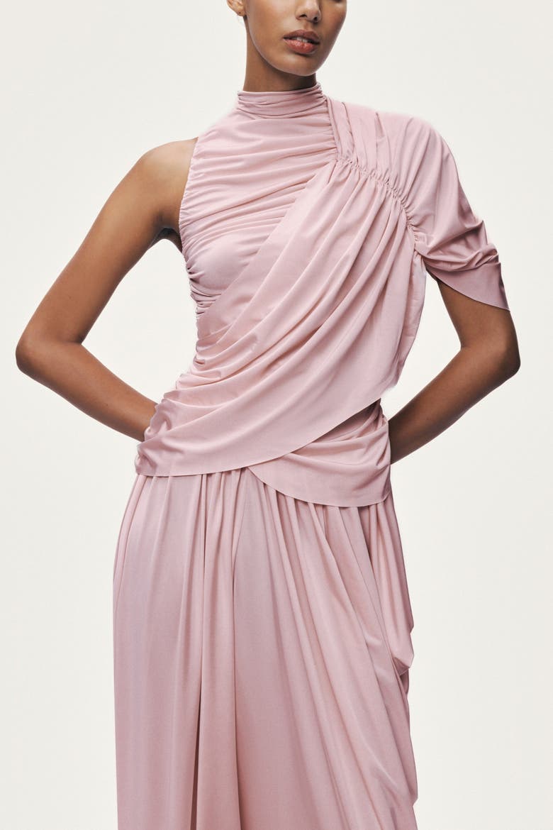 Asymmetric Sleeve Draped Blouse, Alternate, color, Pink