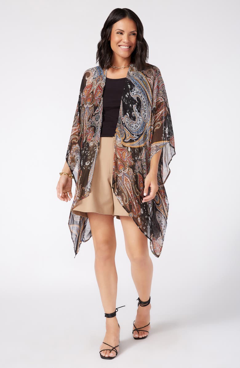 Karen Kane Paisley Drape Front Chiffon Wrap, Alternate, color, 