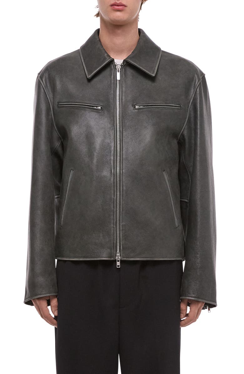 Helmut Lang Distressed Leather Jacket, Main, color, Segano