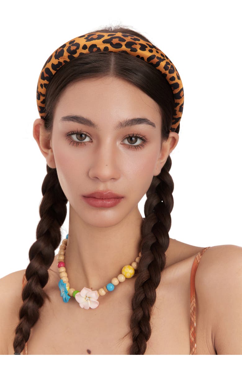OLAH Leopard Silk Headband, Alternate, color, Brown